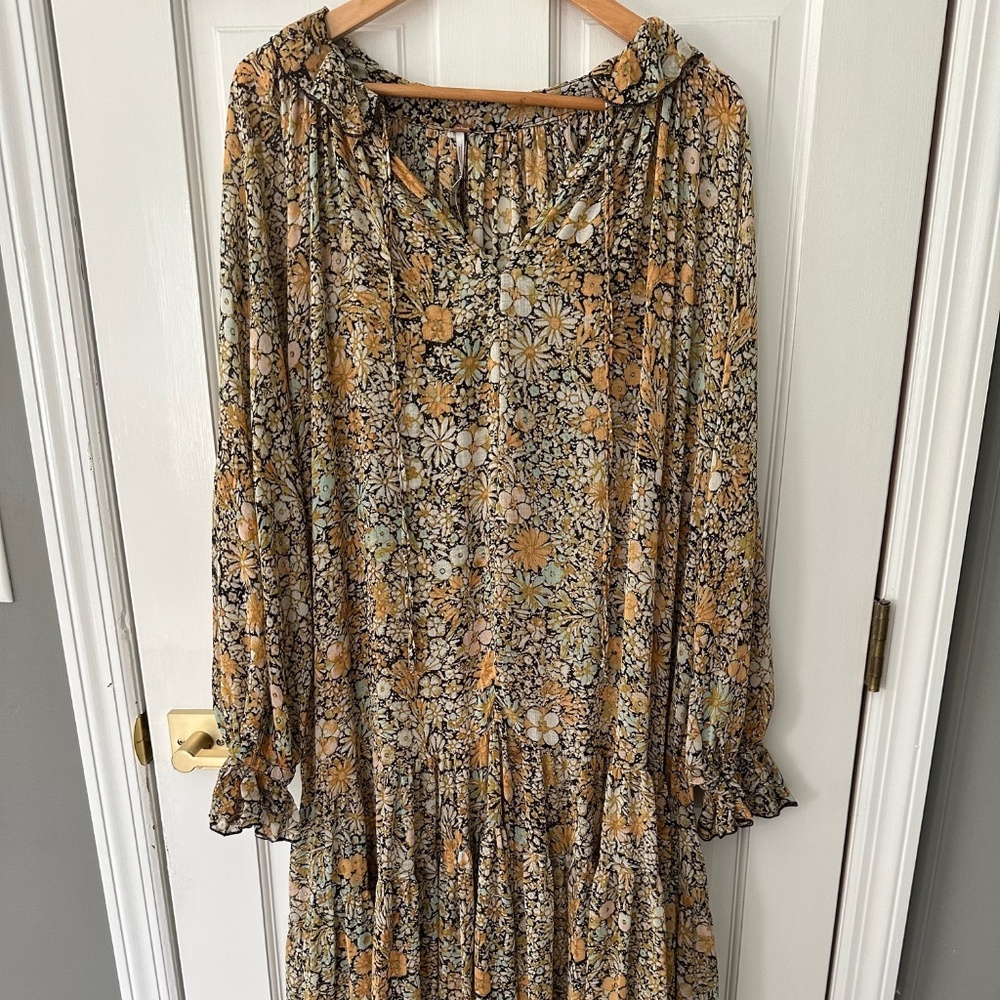 NWT Free People Black Floral Feeling Groovy Maxi Dress sz L No Slip